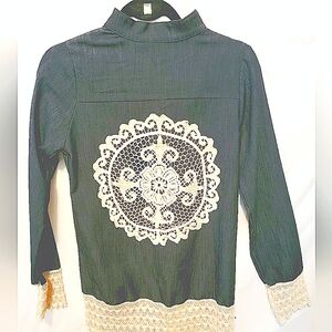 Denim Shirt/Shacket with Ecru Crocheted Trim-NWT-2XL